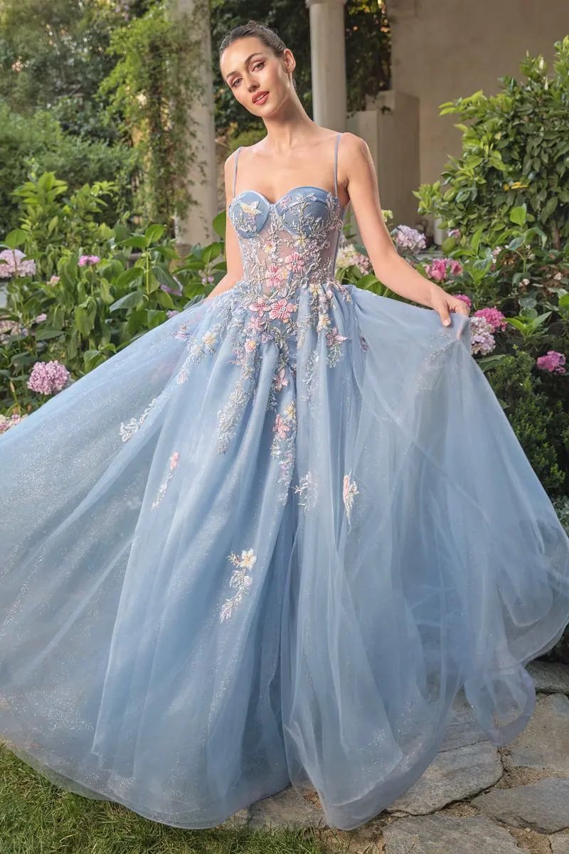 Enchanted Floral Butterfly Ball Gown with Glitter Tulle Skirt by Tux-USA