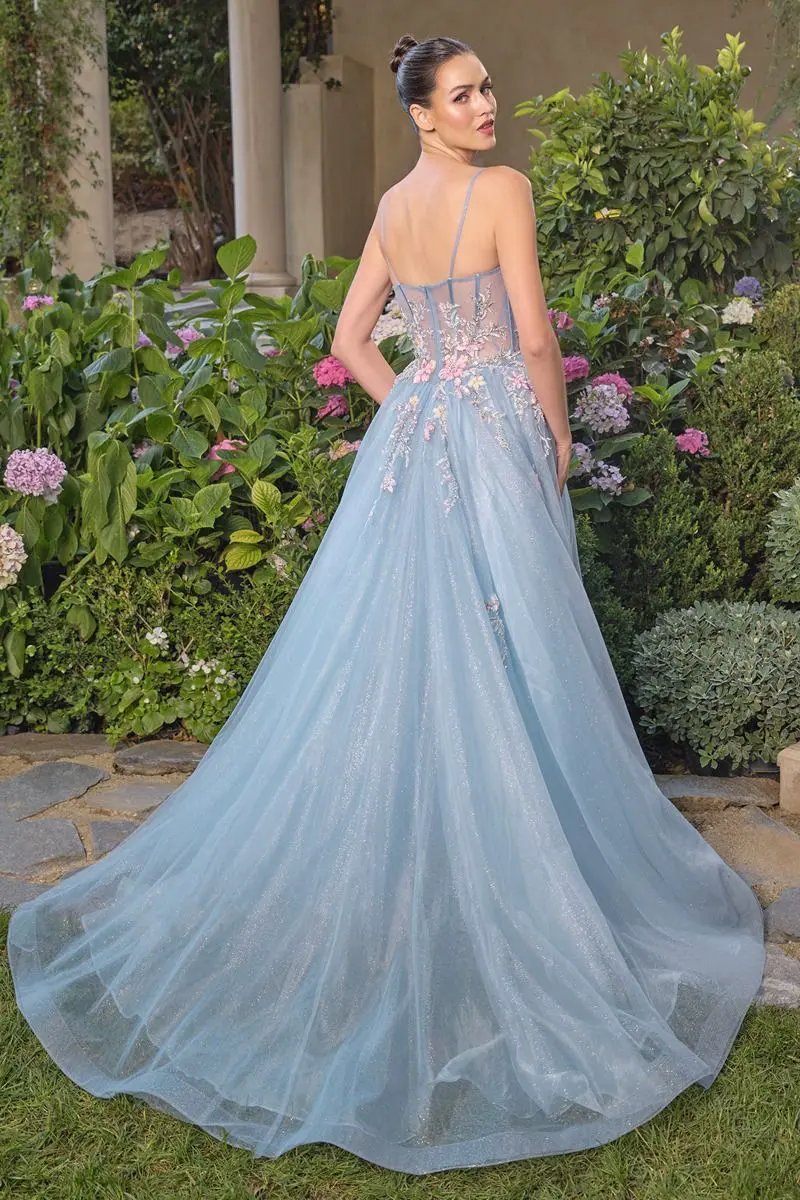 Enchanted Floral Butterfly Ball Gown with Glitter Tulle Skirt by Tux-USA
