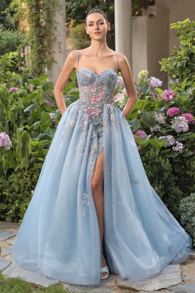 Enchanted Floral Butterfly Ball Gown with Glitter Tulle Skirt by Tux-USA