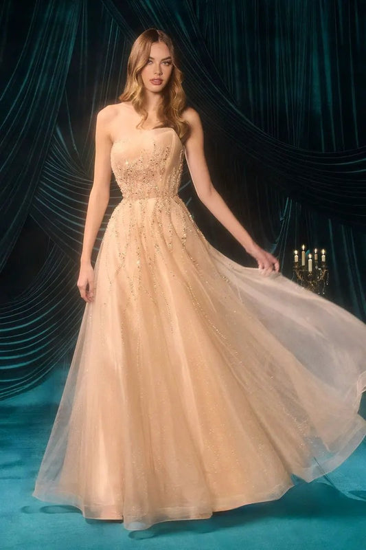 Strapless Ombre Beaded Dress by Partner Label