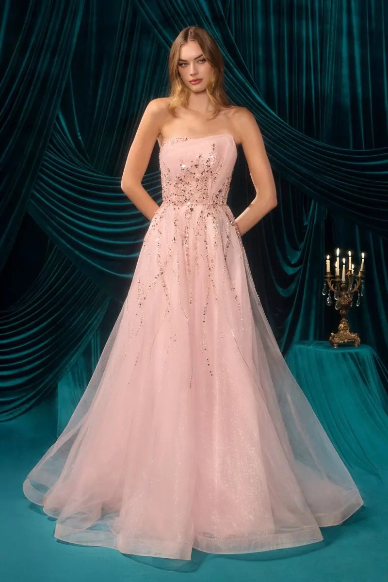 Strapless Ombre Beaded Dress by Partner Label
