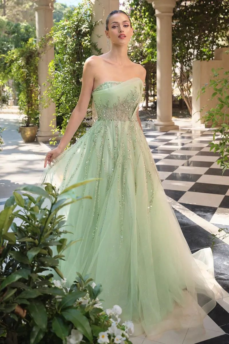 Strapless Ombre Beaded Dress by Partner Label