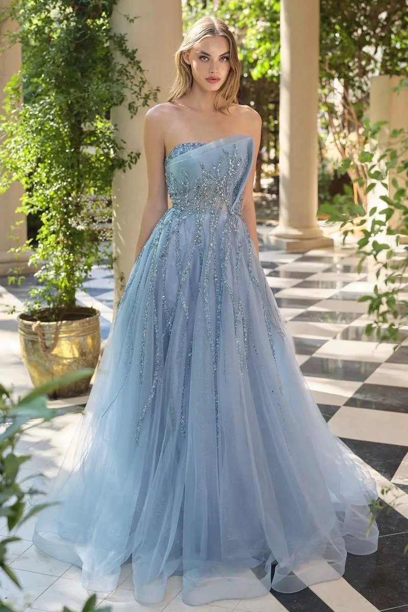 Strapless Ombre Beaded Dress by Partner Label