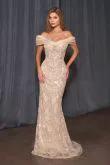 Off-Shoulder Beaded Tulle Gown with Sequin Detail and Train by Tux-USA
