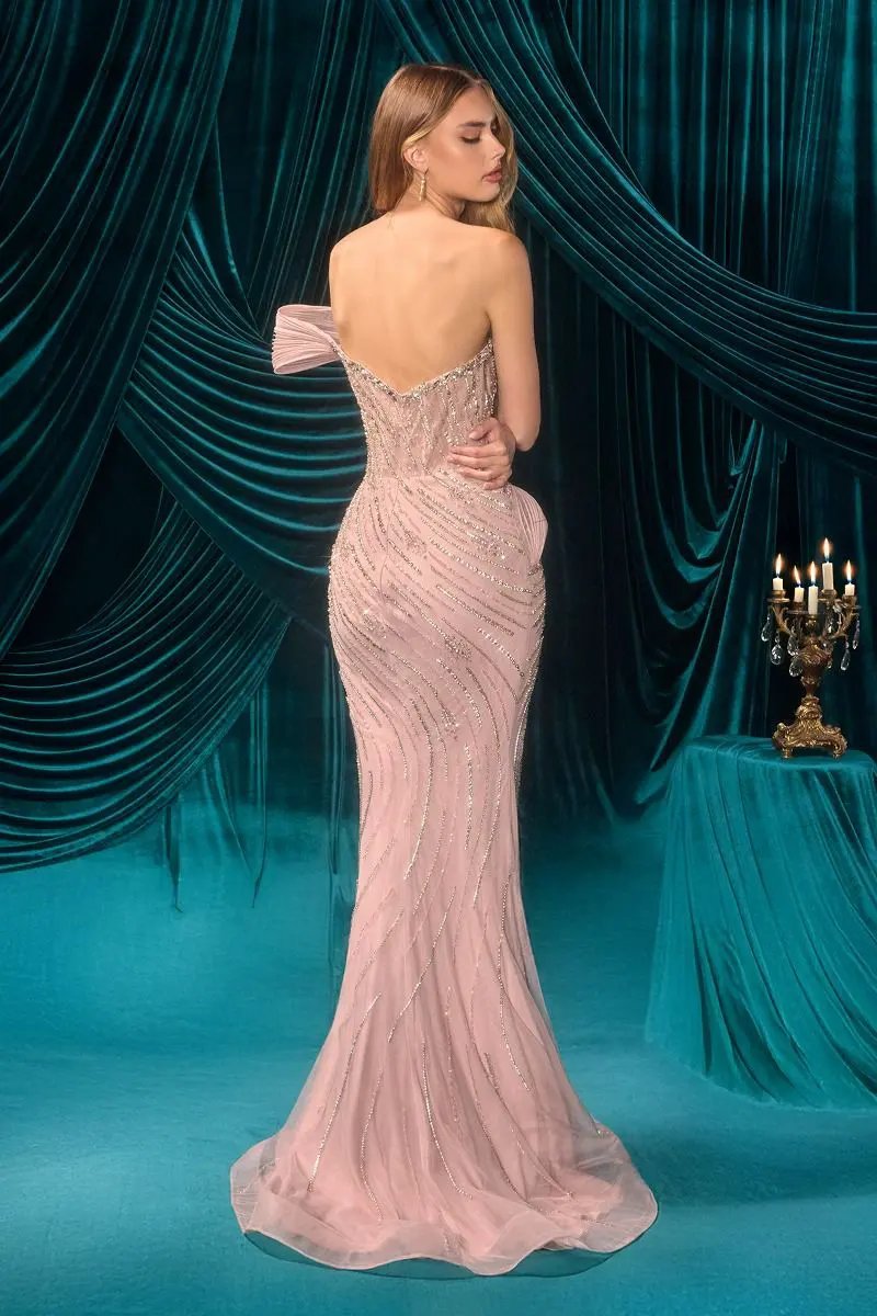 Sweetheart Crystal Beaded Gown with Sculptural Pleated Wrap by Tux-USA