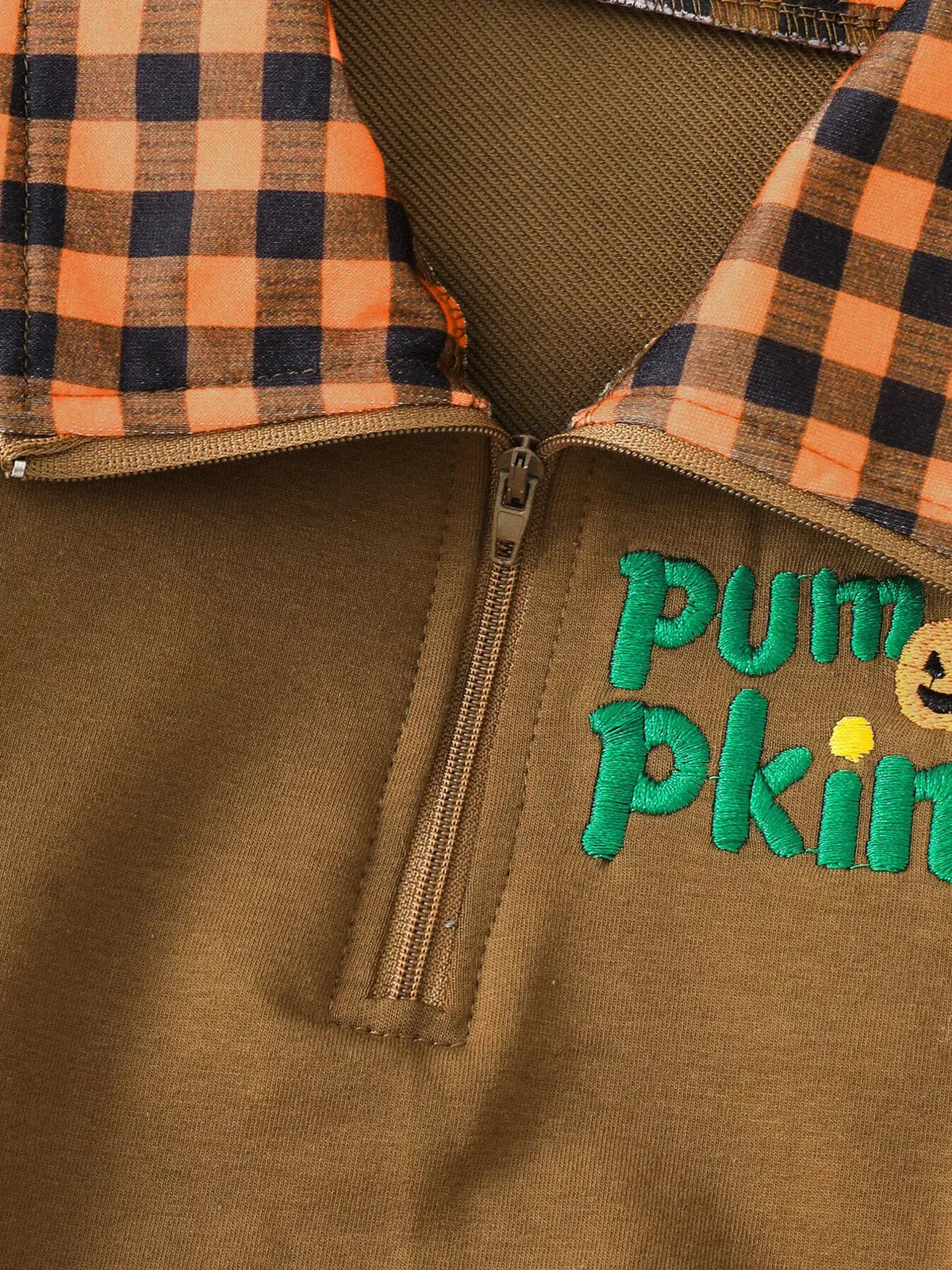 Children's Pumpkin Quarter-Zip Plaid Collar Sweatshirt by Trendsi