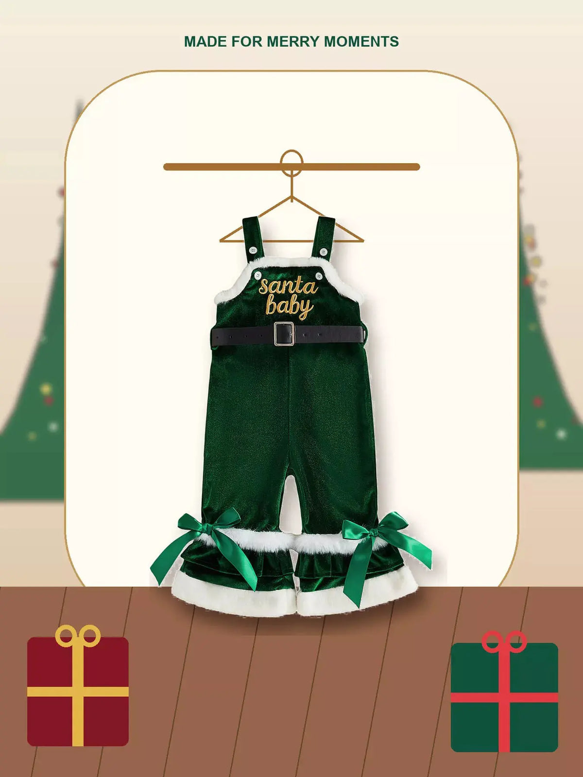 Children's Santa Baby Velvet Christmas Overalls by Trendsi