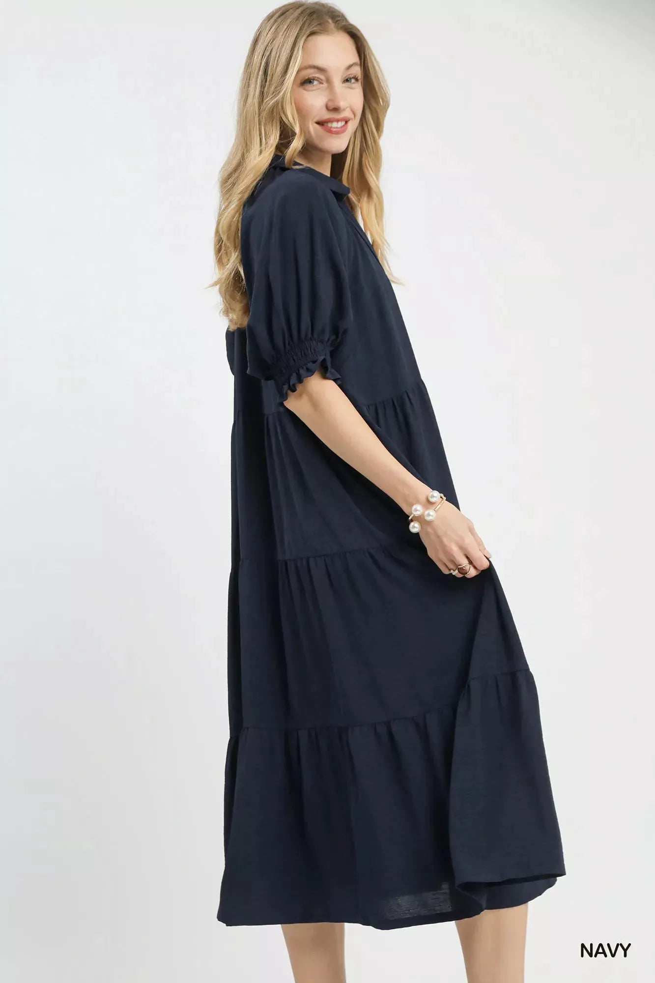 Umgee Solid Tiered Midi Dress by Umgee