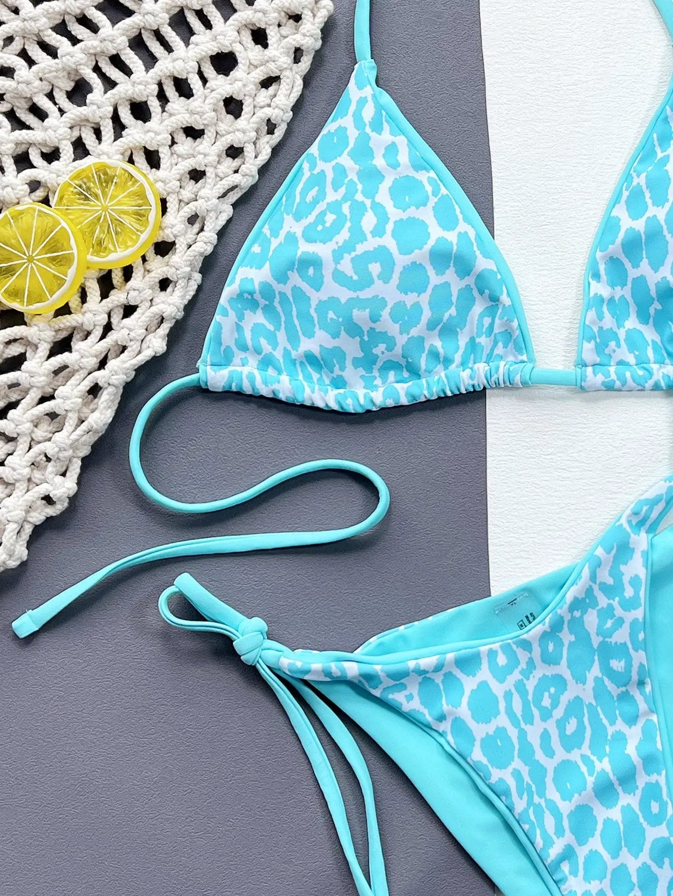 Leopard Print Halter Neck Tie Side Bikini Set by Partner Label