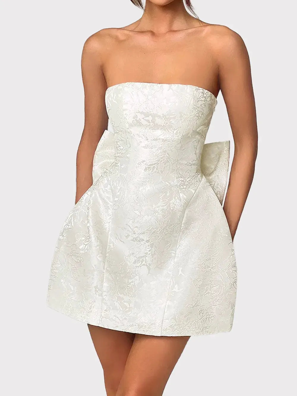 Lace-Up Sleeveless Satin Mini Dress with Bow by Partner Label