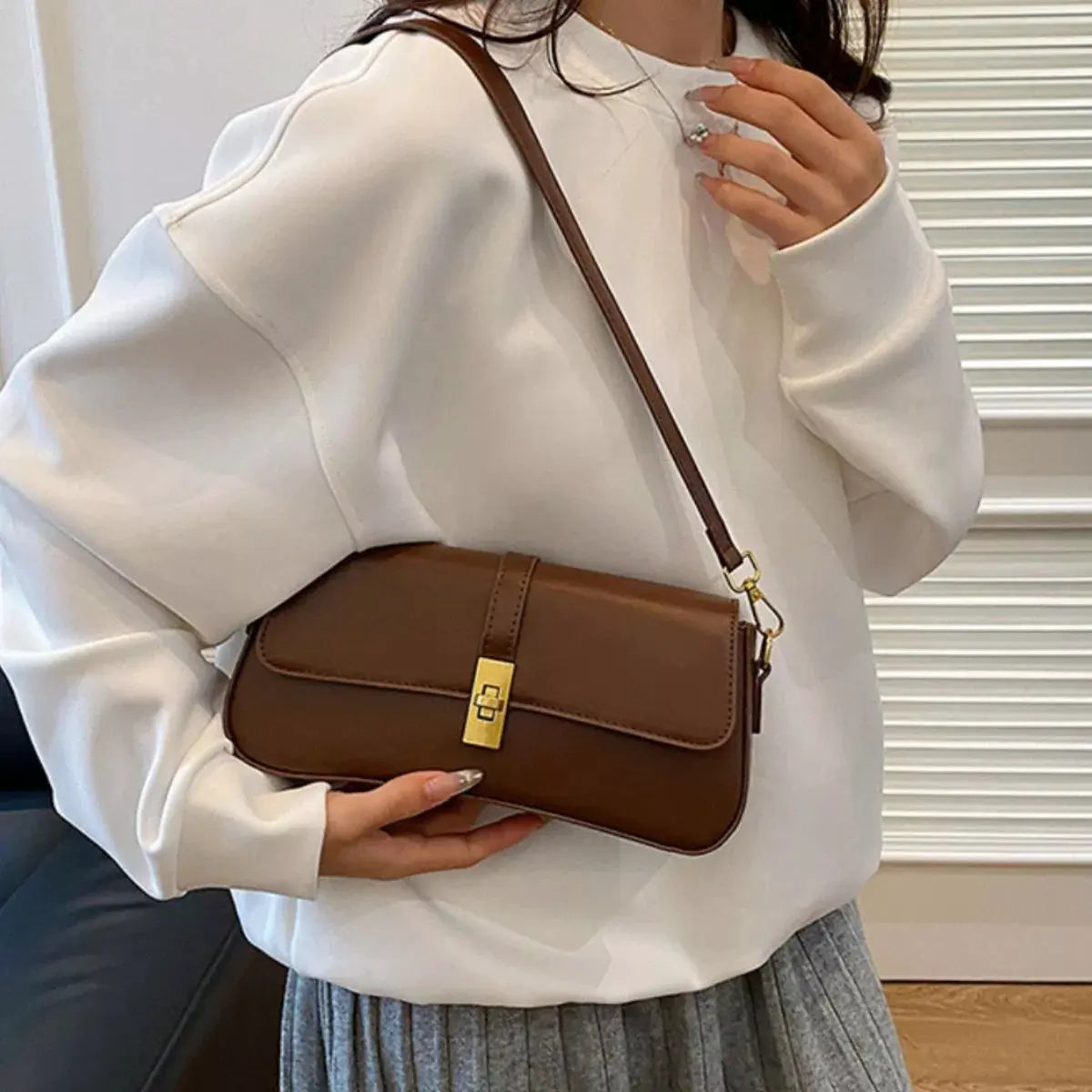 Rectangular Crossbody Bag with Golden Buckle by Partner Label