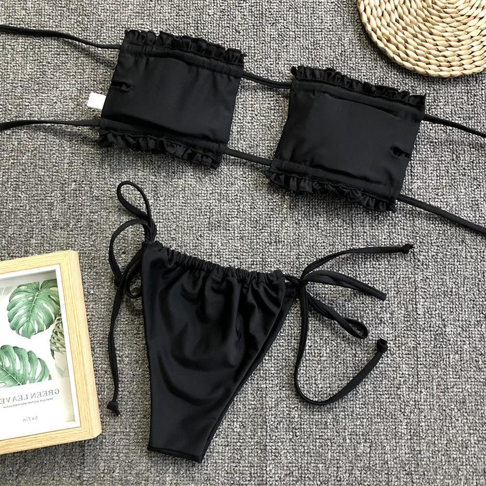 Frill Trim Ruched Bikini Set by Partner Label