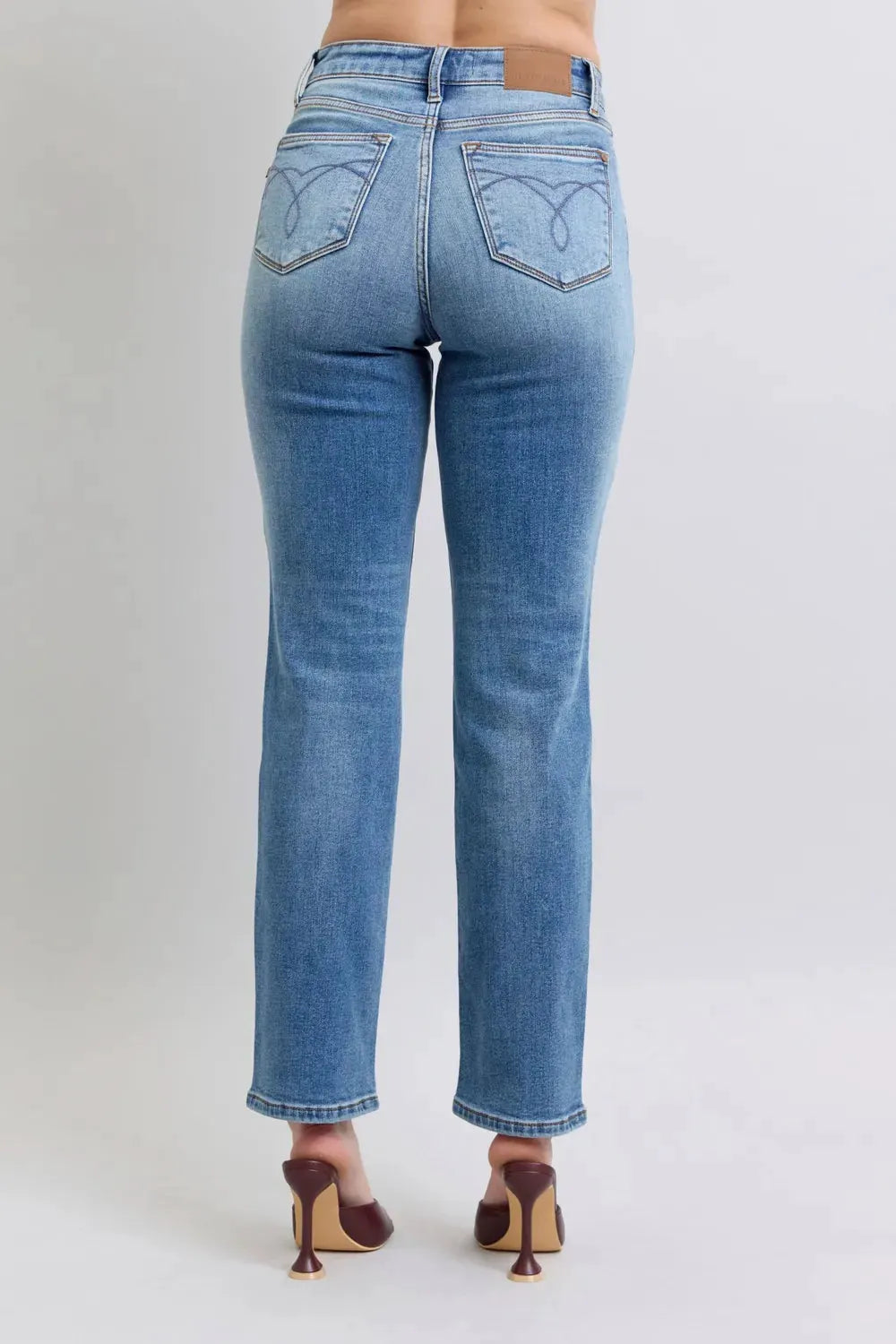 Judy Blue Full Size Run Vintage Wash Thermal Straight Jeans by Judy Blue