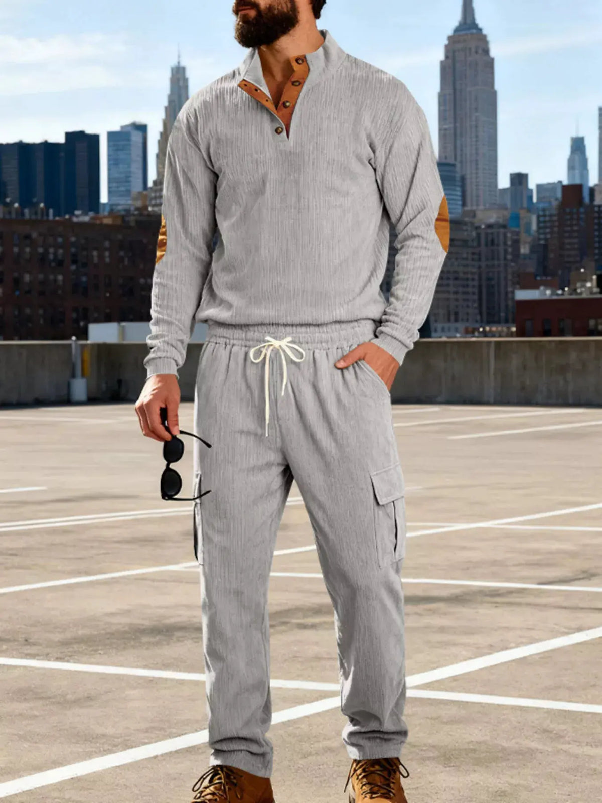 Men's Full Size Casual Button Detail Top and Pants Set Plus Size by Trendsi