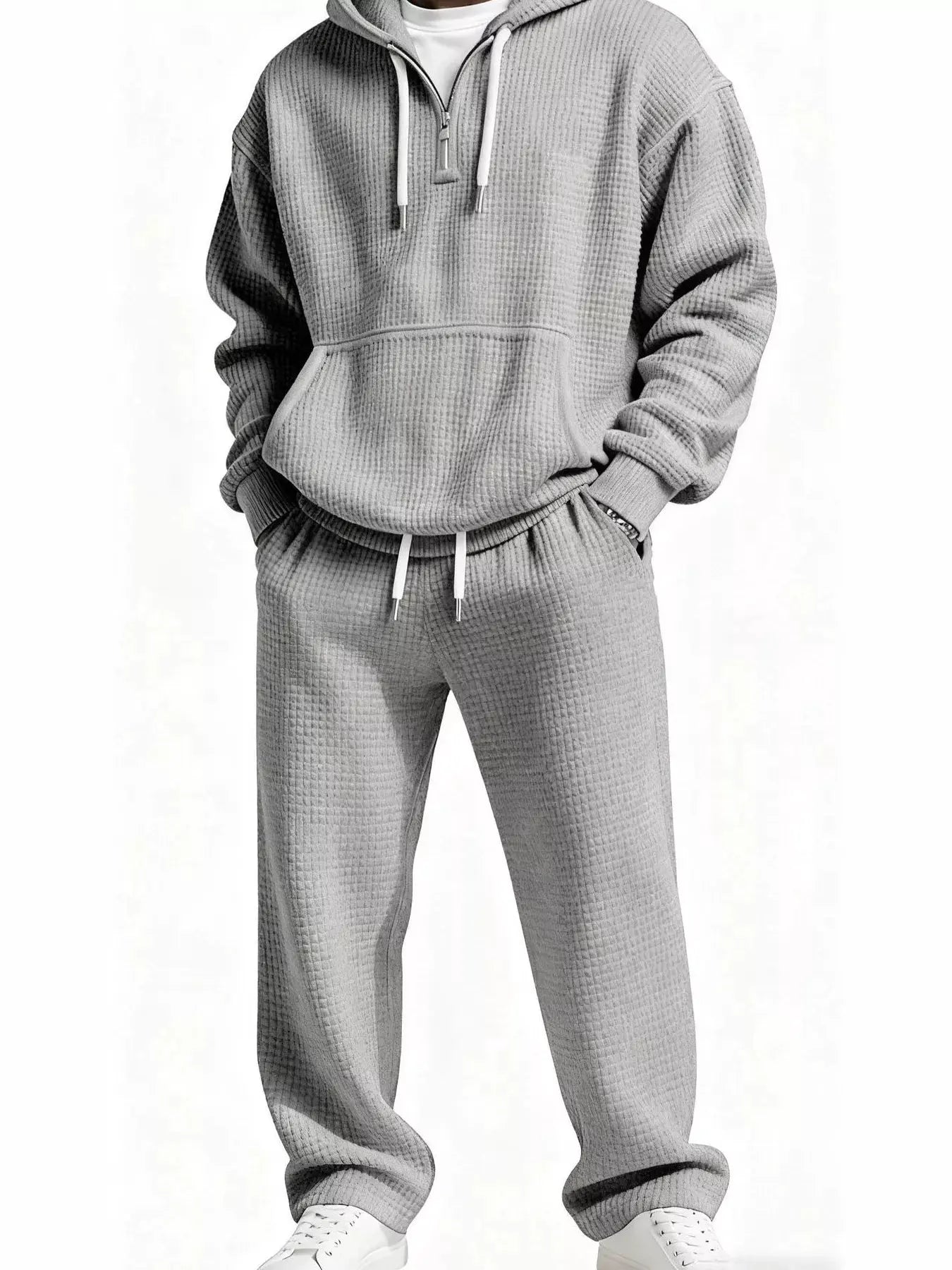 Men's Full Size Casual Waffle Knit Hoodie and Pants Set Plus Size by Trendsi