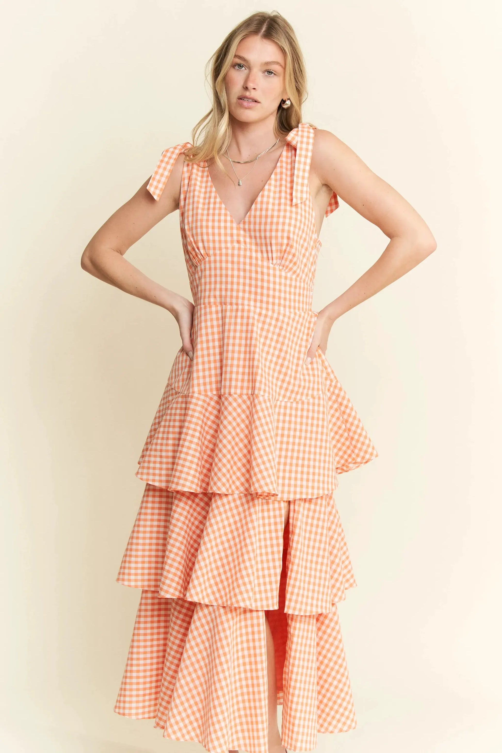 Jade By Jane Sleeveless Gingham Print Tiered Midi Dress by Jade By Jane