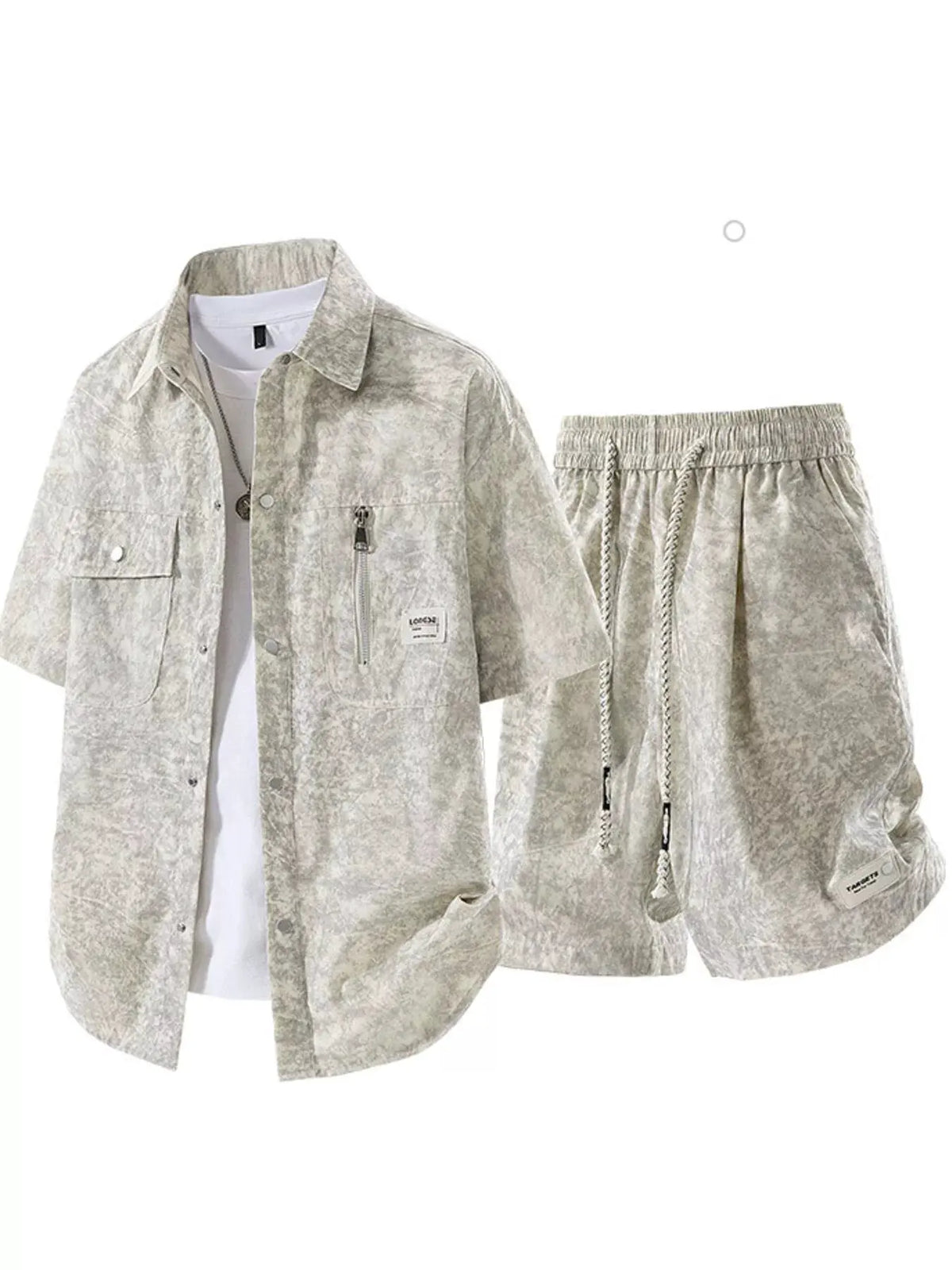 Men's Plus Size Lightweight Textured Short Sleeve Shirt and Shorts Set by Trendsi