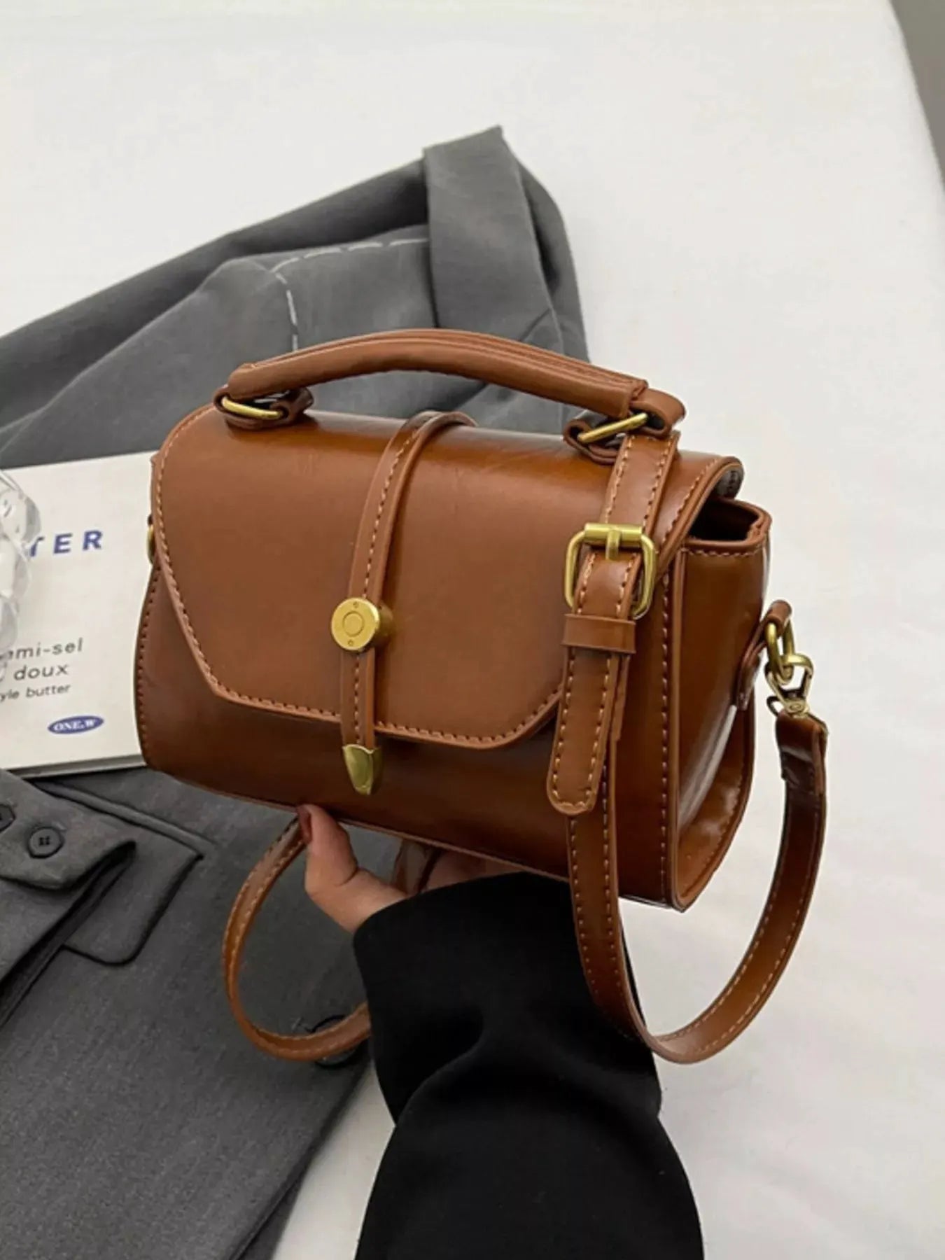 Leather Top Handle Crossbody Bag by Partner Label