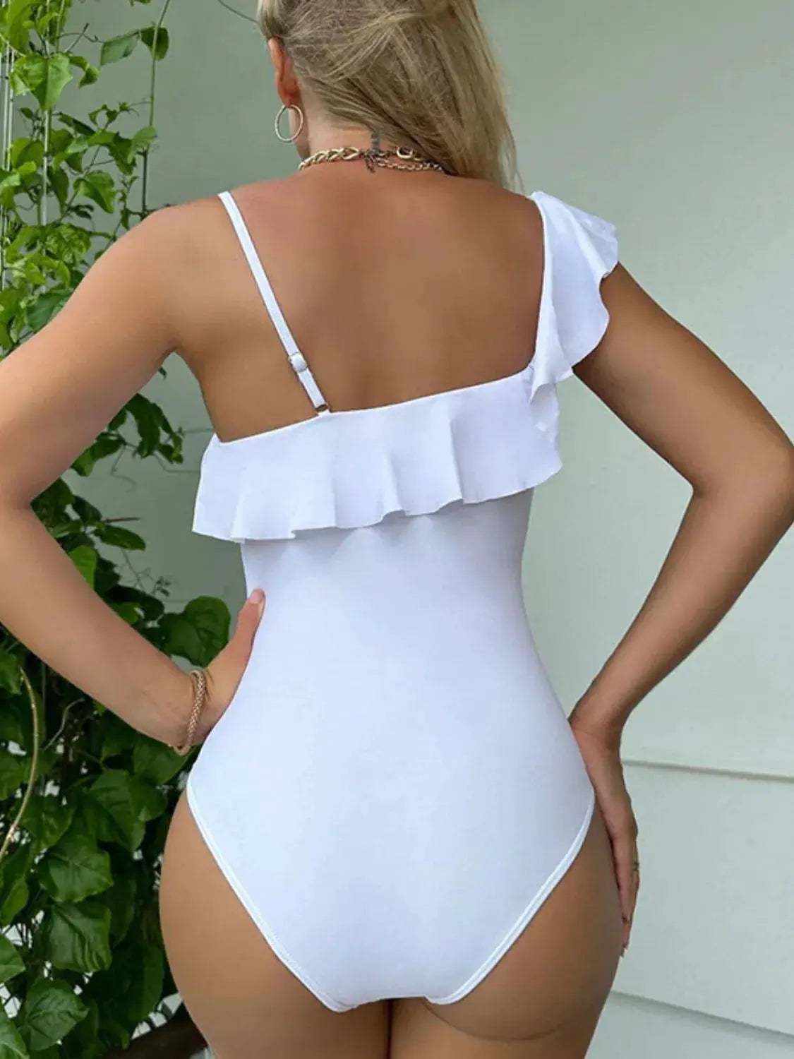 Asymmetrical Ruffled One-Piece Swimwear by Partner Label