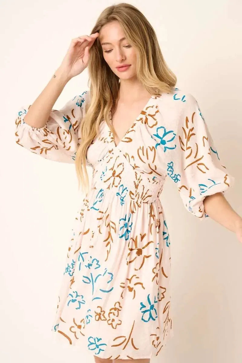 Mittoshop Flower Print Mocked Waist Mini Dress by Mittoshop