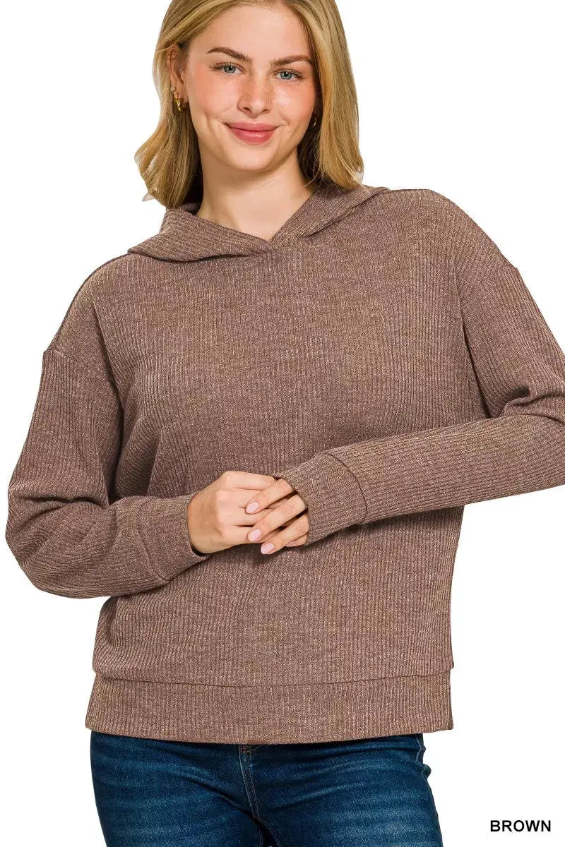 Zenana Ribbed Long Sleeve Hoodie by Zenana