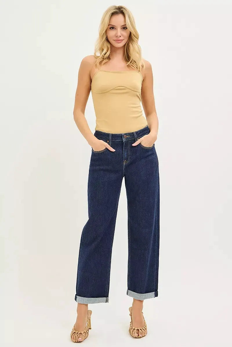RISEN Slouchy Cropped Boyfriend Jeans With Cuffed Hem by RISEN