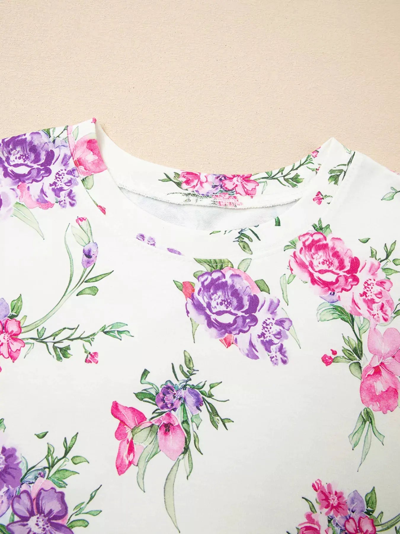 Floral Print Round Neck Top and Drawstring Pants Lounge Set by Partner Label