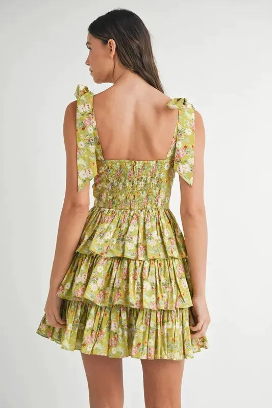 MABLE Floral Print Shoulder Tie Layered Mini Dress by MABLE