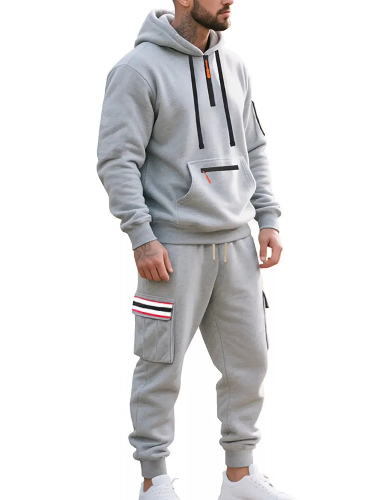 Men's Full Size Casual Half-Zip Hoodie and Cargo Pants Set Plus Size by Trendsi
