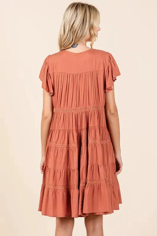 Mittoshop Lace Detail Ruffled Button Down Tiered Dress by Mittoshop