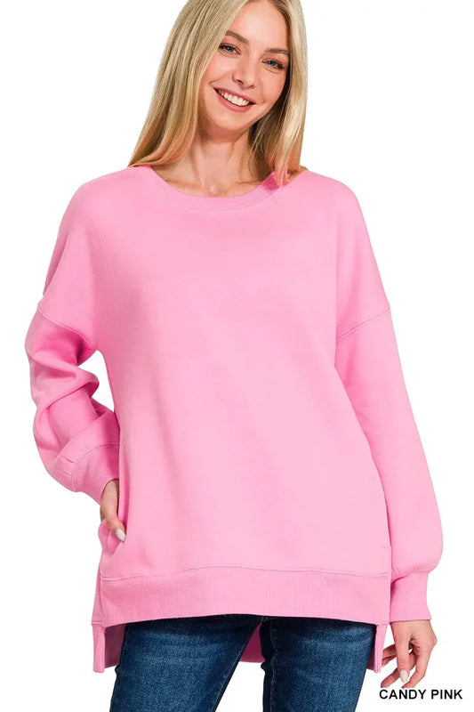 Zenana Fleece Hi-low Boyfriend Sweatshirts with Pockets by Zenana