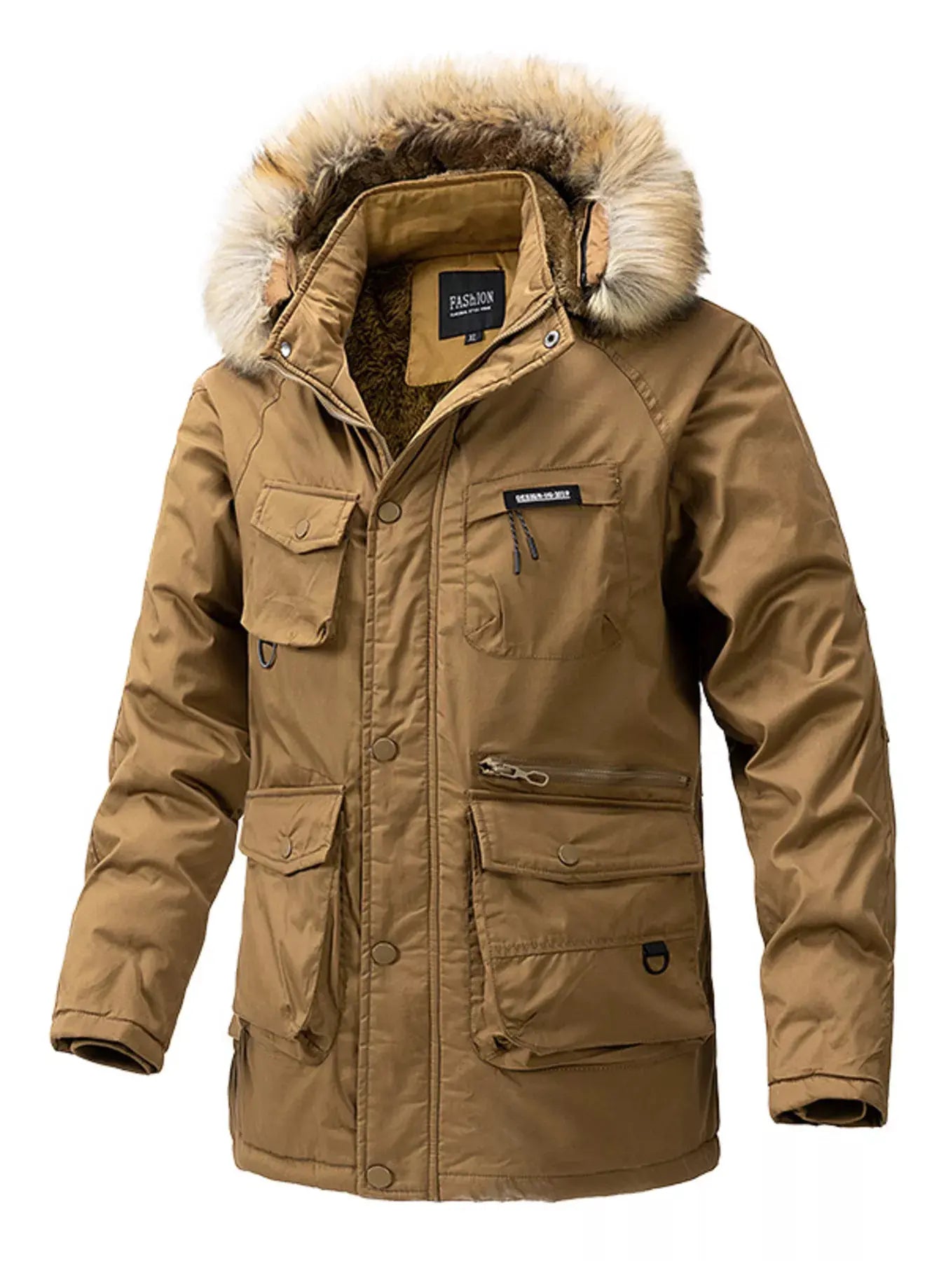 Men's Plus Size Fur Hooded Winter Parka Coat by Partner Label