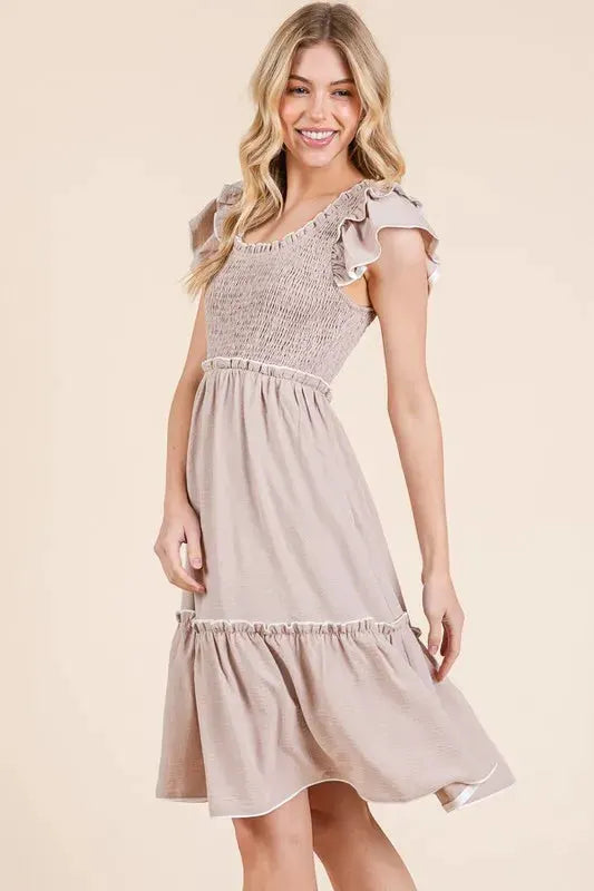 Lime 'N' Chili Ruffle Trim Smocked Dress with Contrast by Partner Label