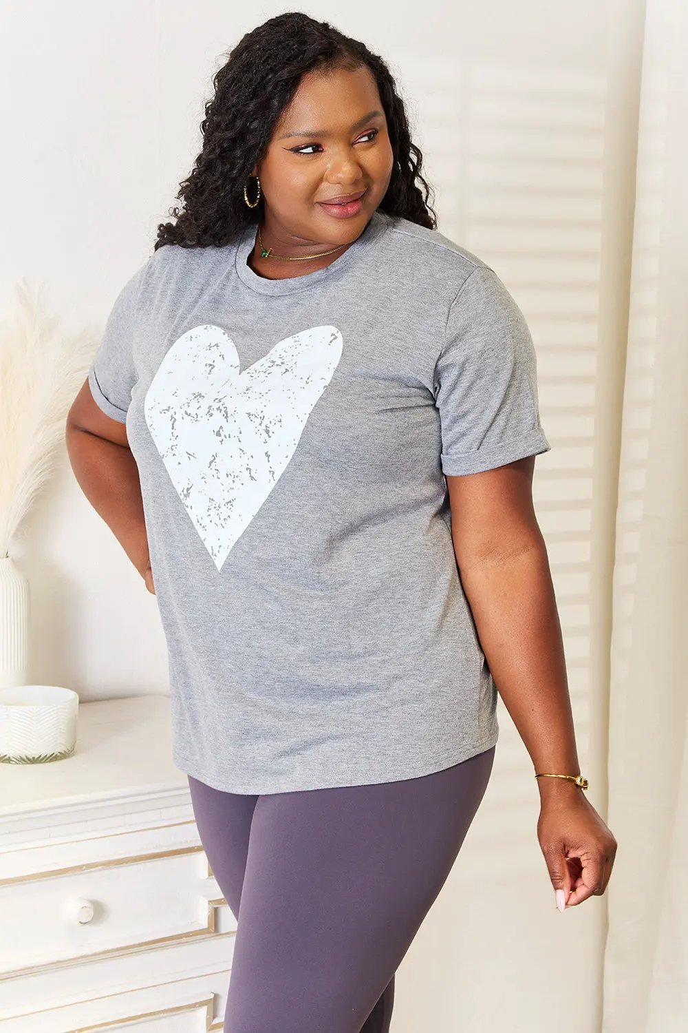 Simply Love Heart Graphic Cuffed Short Sleeve T-Shirt by Partner Label