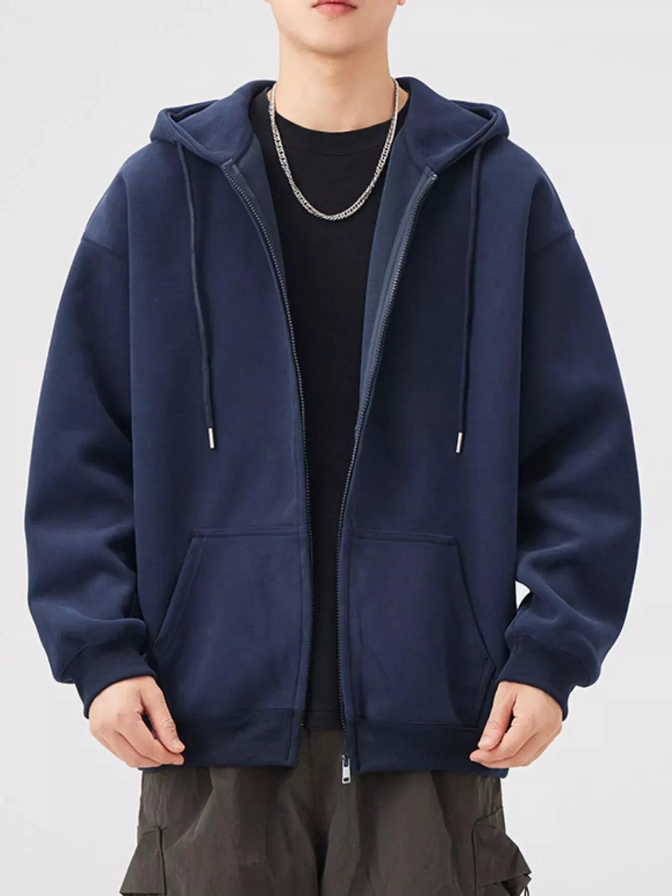 Men's Casual Loose Fit Zip-Up Hoodie by Partner Label