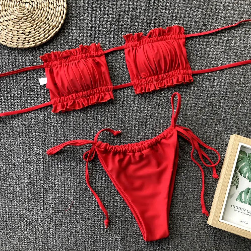 Frill Trim Ruched Bikini Set by Partner Label