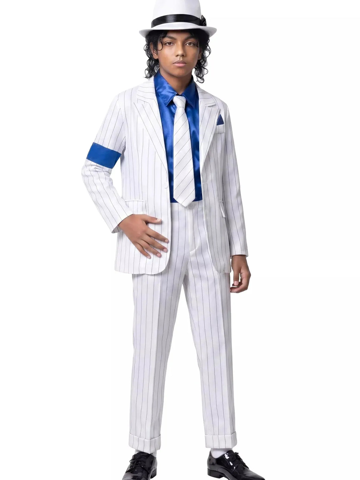 Children's Halloween Striped Suit Costume 5 Piece Set with Shirt and Fedora & Tie by Trendsi