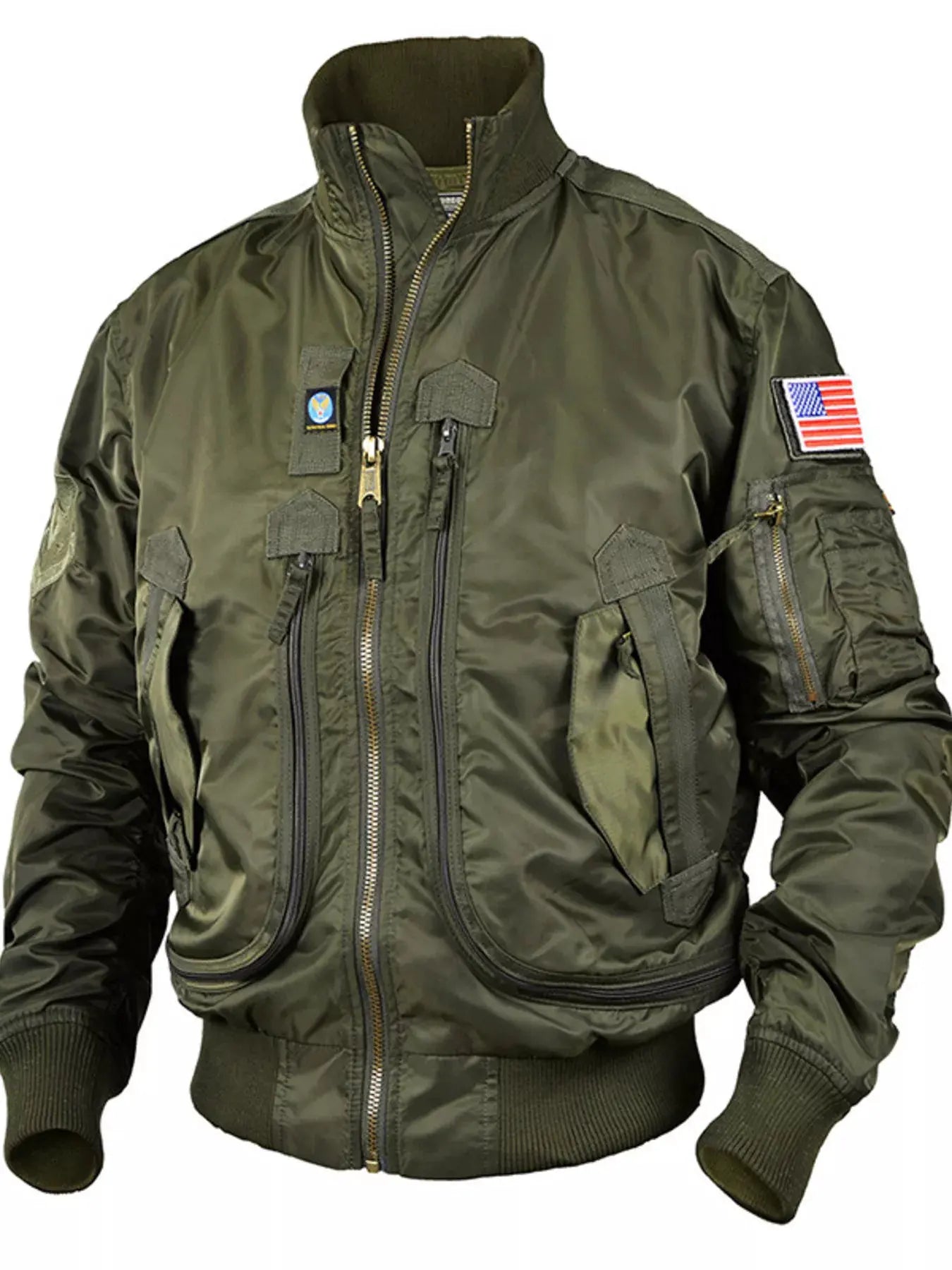 Men's Plus Size Zip Up Bomber Jacket with Multiple Pockets by Partner Label