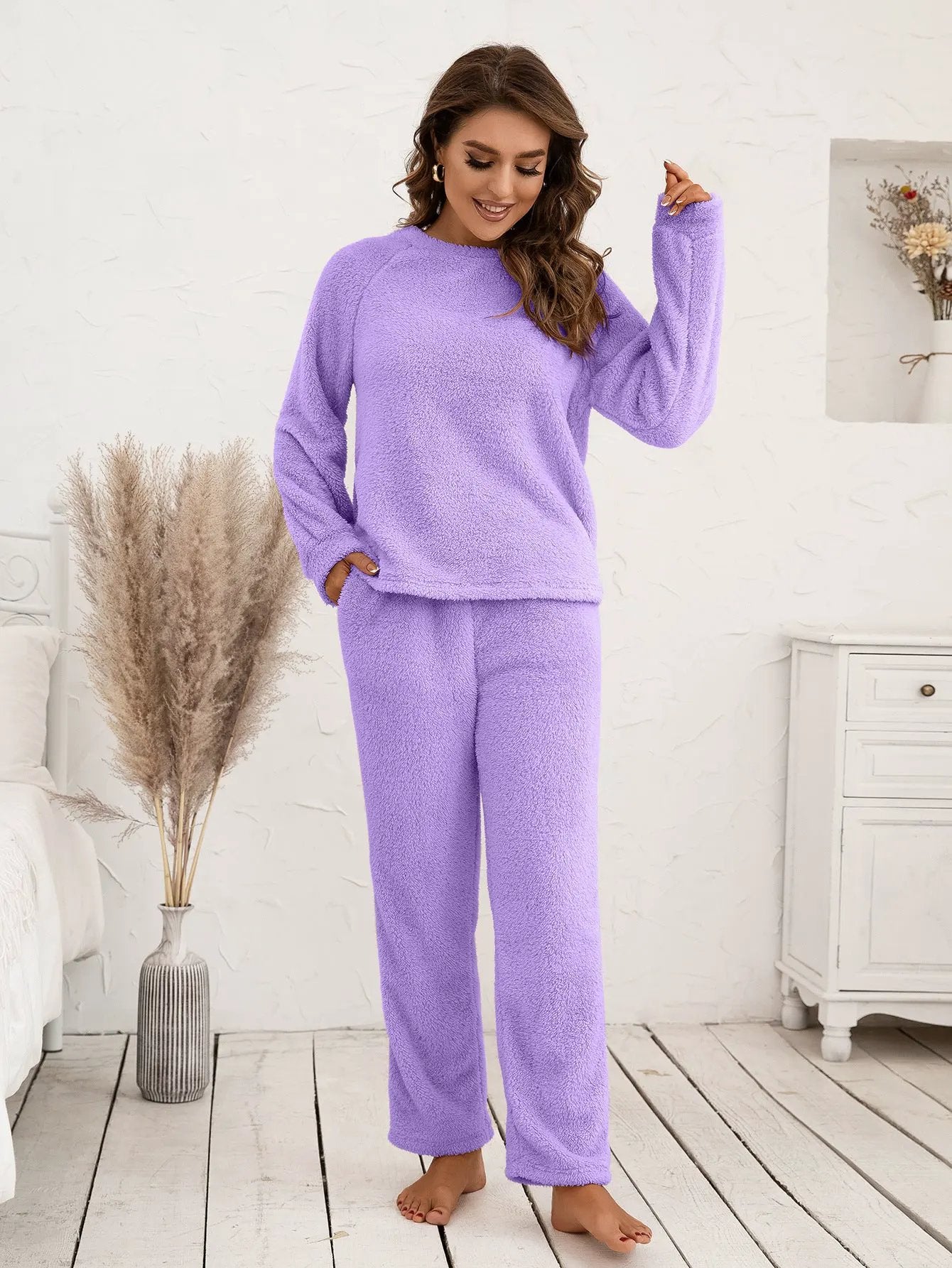 Ivy Lane Teddy Long Sleeve Top and Pants Lounge Set by Ivy Lane