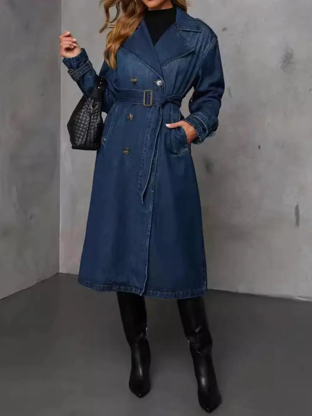 Button Up Long Sleeve Longline Denim Jacket by Partner Label