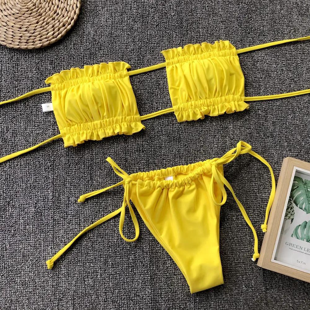Frill Trim Ruched Bikini Set by Partner Label