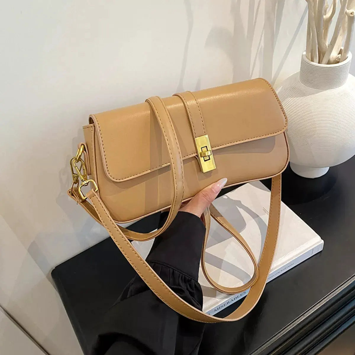 Rectangular Crossbody Bag with Golden Buckle by Partner Label