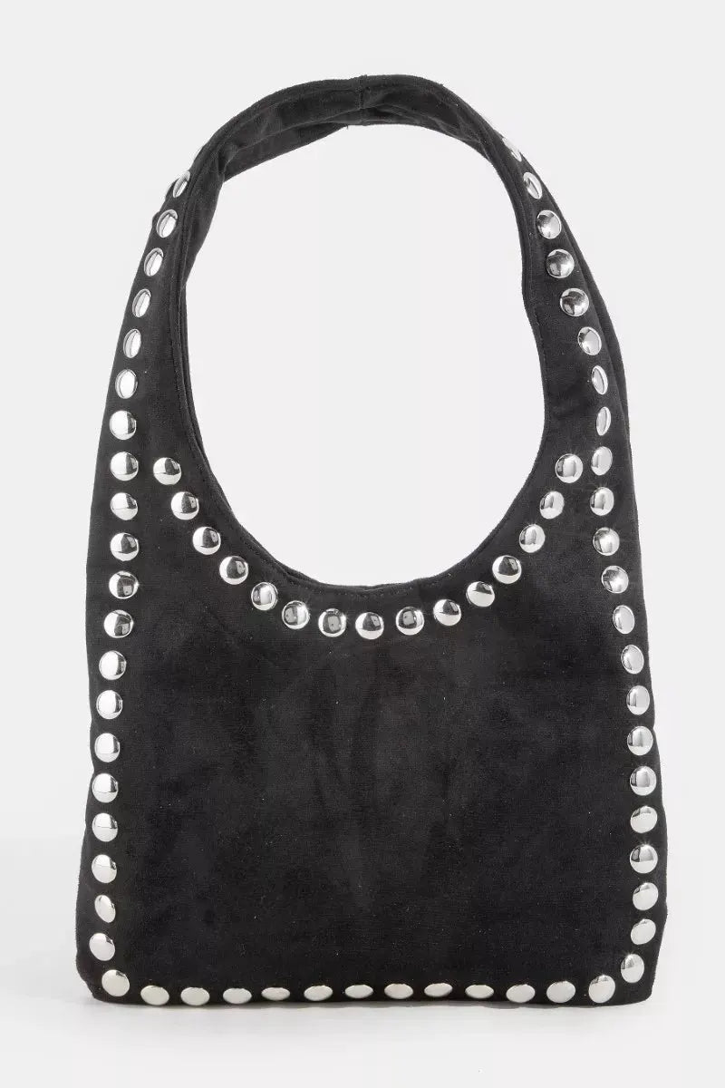 Fame Grommet Border Studded Suede Shoulder Bag by Partner Label