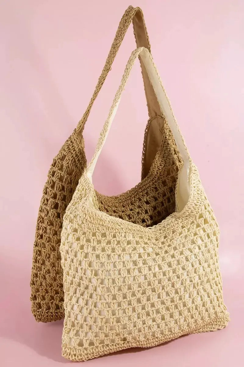Fame Intricate Straw Weave Large Shoulder Bag by Partner Label