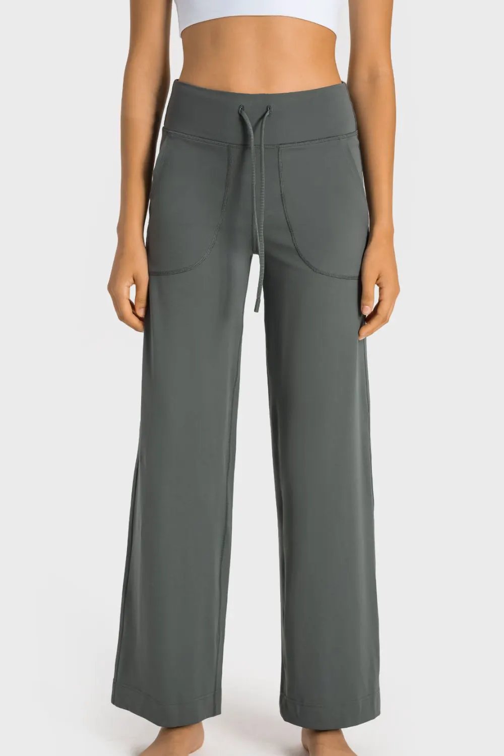 Millennia Drawstring Waist Wide Leg Sports Pants with Pockets by Millennia
