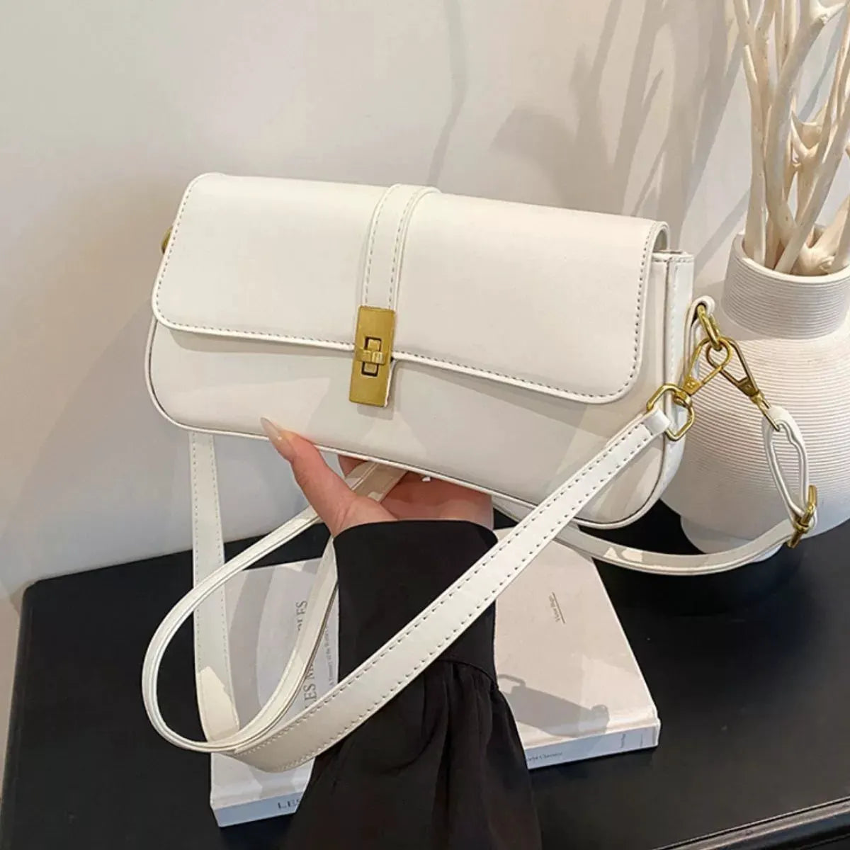 Rectangular Crossbody Bag with Golden Buckle by Partner Label