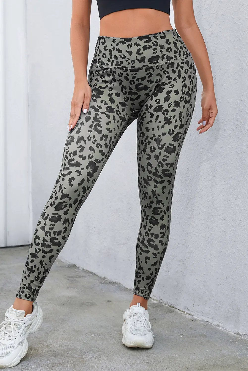 Leopard Print Wide Waistband Leggings by Partner Label