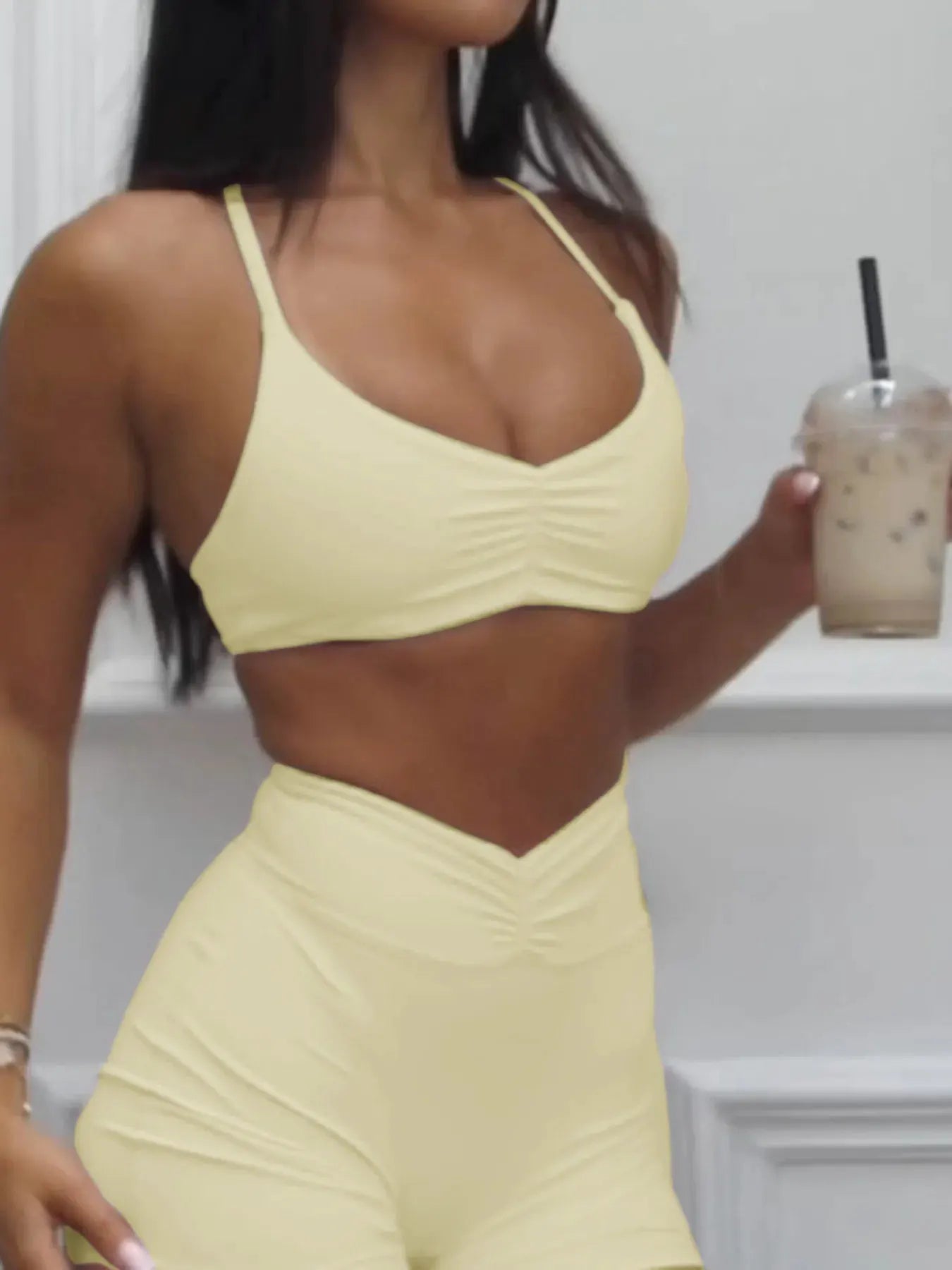Ruched Sports Bra and High-Waisted Shorts Active Set by Trendsi
