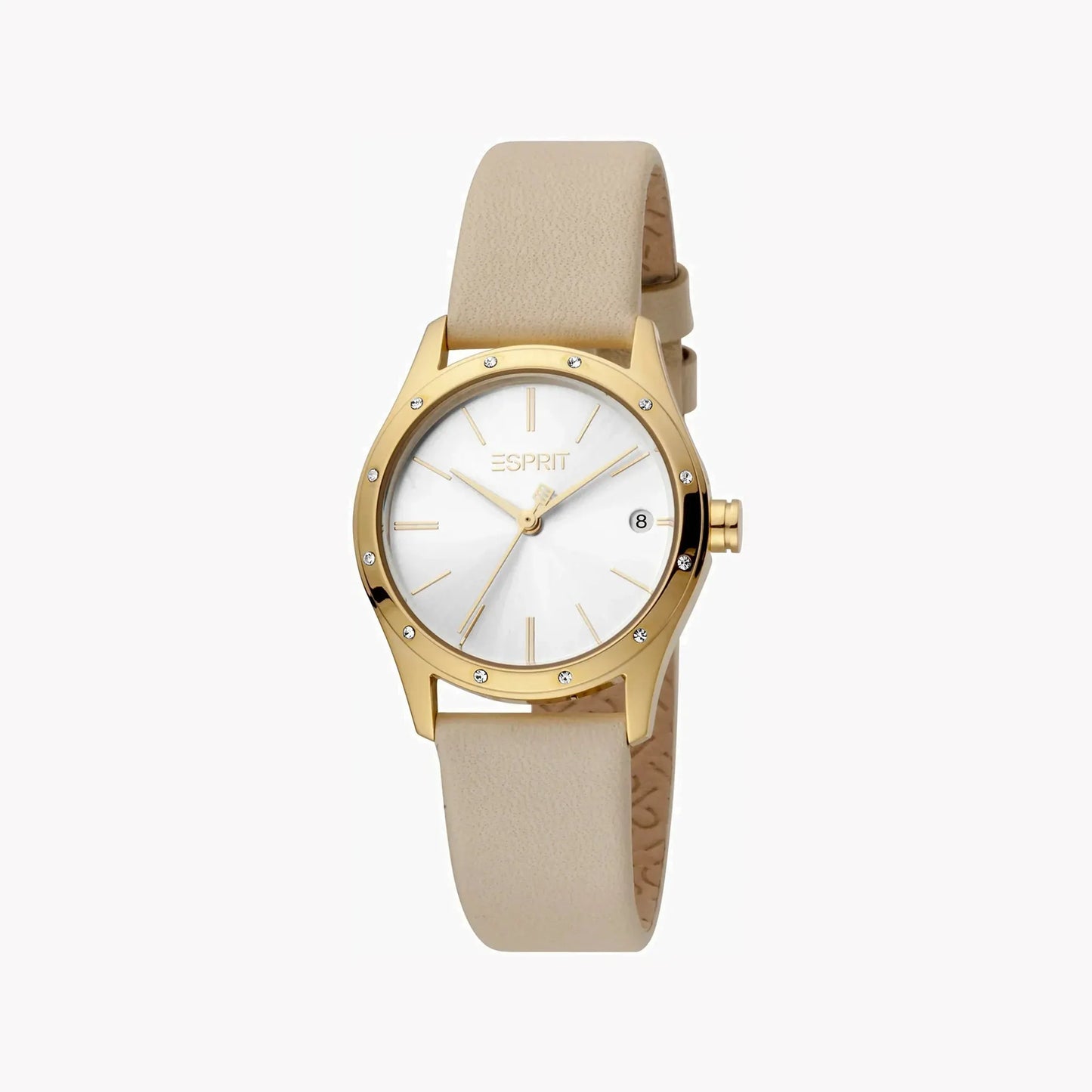 Esprit Women's Beige Leather Watch, Silver Dial | Es1l084m0015 by ESPRIT