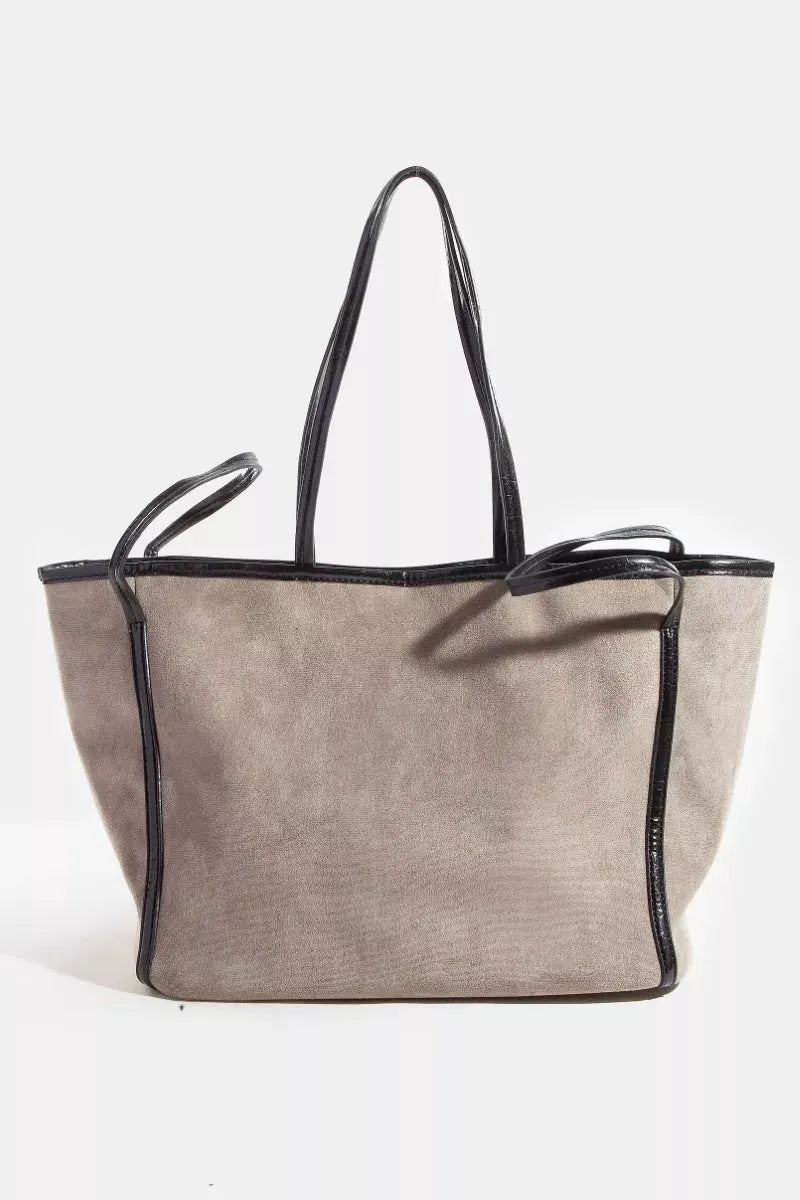Fame Suede Tote Faux Leather Trim Shoulder Strap by Fame